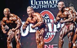 Mr Olympia 2012. Da sinistra Phil Heath, Jay Cutler e Dexter Jackson