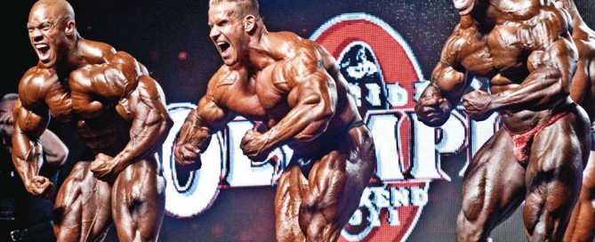 Mr Olympia 2012. Da sinistra Phil Heath, Jay Cutler e Dexter Jackson