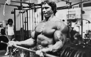 Arnold Schwarzenegger : curl con bilanciere